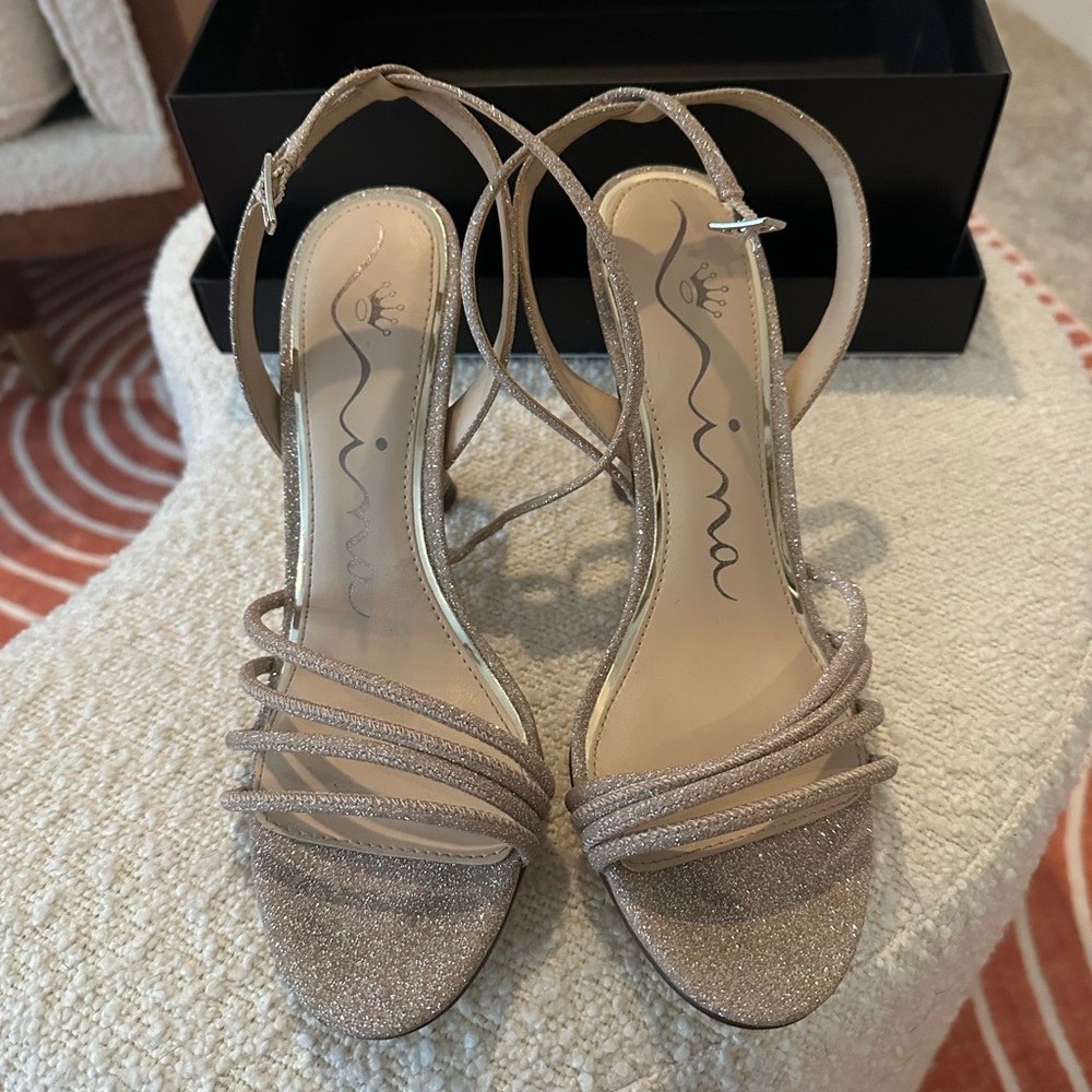 Nina Women's Sparkling Strappy Heels - Champagne